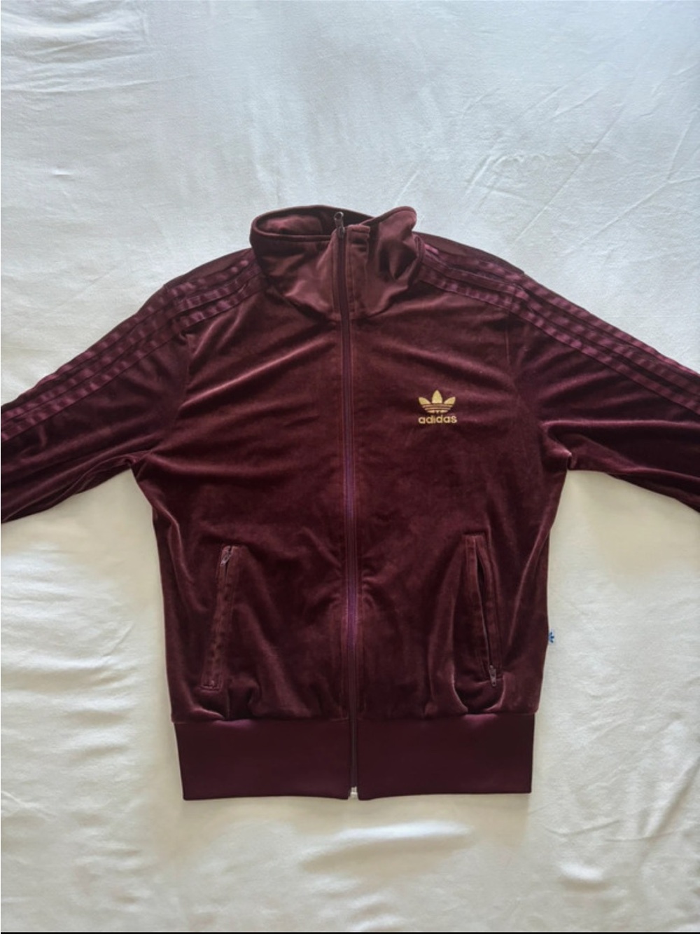 adidas women Burgundy velvet Jacket and pants set